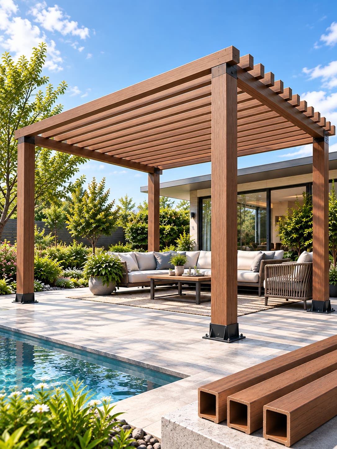 Przewodnik konstrukcyjny WPC Pergola: ograniczenia rozpiętości, projekt ramy pomocniczej i porównanie materiałów Przewodnik konstrukcyjny WPC Pergola: ograniczenia rozpiętości, projekt ramy pomocniczej i porównanie materiałów